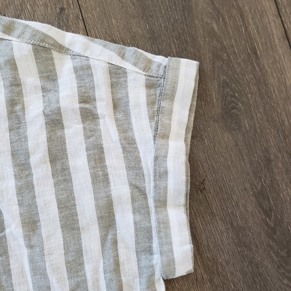 Beachlunchlounge White and Green Short Sleeve Button Down Shirt Linen Blend - Picture 7 of 7